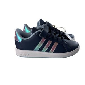 Adidas Grand Court 2.0 EL Blue Iridescent Stripes Sneakers Unisex Youth Size 3